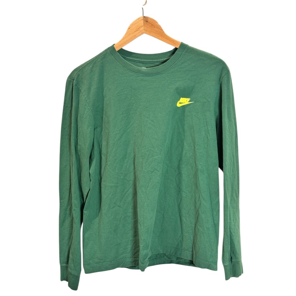 Nike Mens Long Sleeve T Shirt Green Graphic Print Crew Neck Casual Size Medium